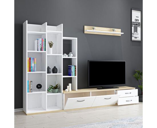 Σύνθεση σαλονιού Leman pakoworld σε λευκή-oak απόχρωση 240x35x154εκ - ΣΥΝΘΕΣΕΙΣ ΣΑΛΟΝΙΟΥ στο Milonadakis.gr