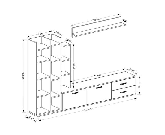 Σύνθεση σαλονιού Leman pakoworld σε λευκή-oak απόχρωση 240x35x154εκ - ΣΥΝΘΕΣΕΙΣ ΣΑΛΟΝΙΟΥ στο Milonadakis.gr