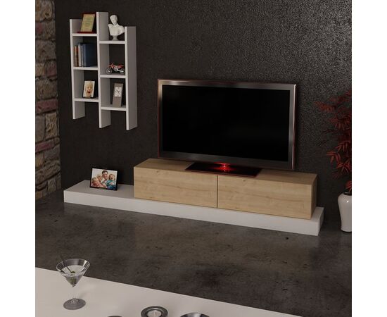Έπιπλο τηλεόρασης Rumba pakoworld σε λευκή-oak απόχρωση 180x30x31εκ - ΕΠΙΠΛΑ ΤΗΛΕΟΡΑΣΗΣ στο Milonadakis.gr