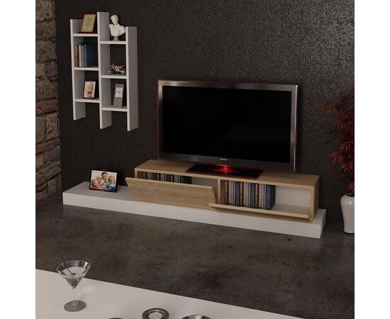 Έπιπλο τηλεόρασης Rumba pakoworld σε λευκή-oak απόχρωση 180x30x31εκ - ΕΠΙΠΛΑ ΤΗΛΕΟΡΑΣΗΣ στο Milonadakis.gr