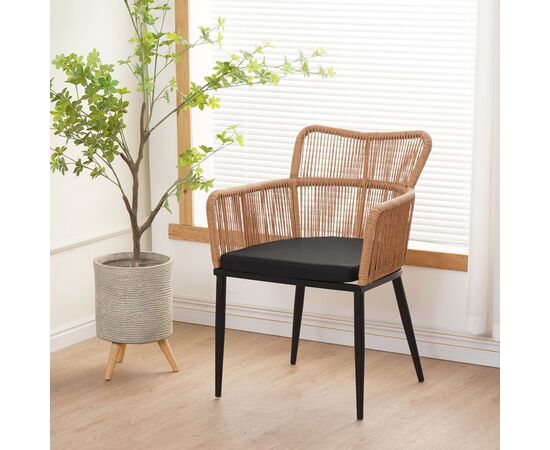 Πολυθρόνα Naoki pakoworld pe rattan -metal σε φυσική απόχρωση με μαύρα πόδια/μαξιλάρι 59x62.5x78εκ - ΚΑΡΕΚΛΕΣ - ΠΟΛΥΘΡΟΝΕΣ στο Milonadakis.gr