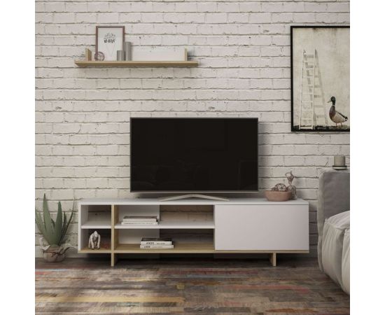 Σύνθετο σαλονιού Saloon pakoworld σε λευκή-oak απόχρωση 160x35.5x44εκ - ΣΥΝΘΕΣΕΙΣ ΣΑΛΟΝΙΟΥ στο Milonadakis.gr
