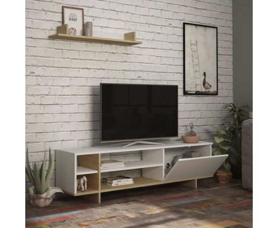 Σύνθετο σαλονιού Saloon pakoworld σε λευκή-oak απόχρωση 160x35.5x44εκ - ΣΥΝΘΕΣΕΙΣ ΣΑΛΟΝΙΟΥ στο Milonadakis.gr