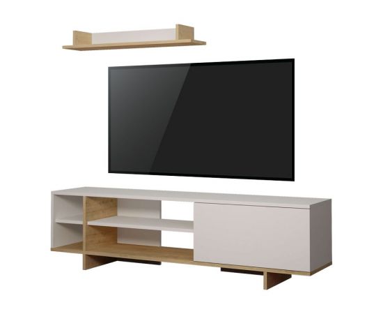 Σύνθετο σαλονιού Saloon pakoworld σε λευκή-oak απόχρωση 160x35.5x44εκ - ΣΥΝΘΕΣΕΙΣ ΣΑΛΟΝΙΟΥ στο Milonadakis.gr