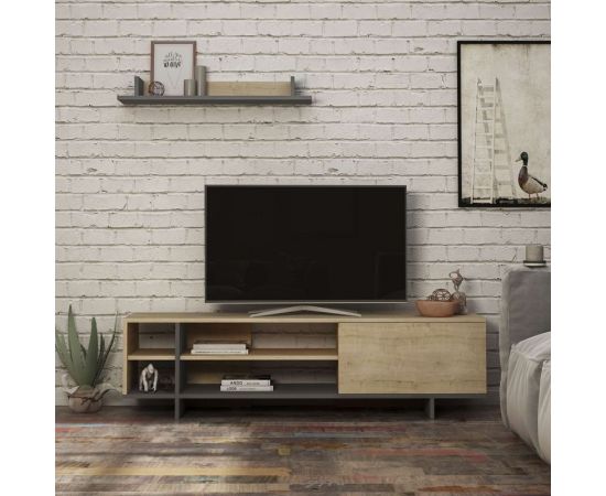 Σύνθετο σαλονιού Saloon pakoworld σε ανθρακί-oak απόχρωση 160x35.5x44εκ - ΣΥΝΘΕΣΕΙΣ ΣΑΛΟΝΙΟΥ στο Milonadakis.gr