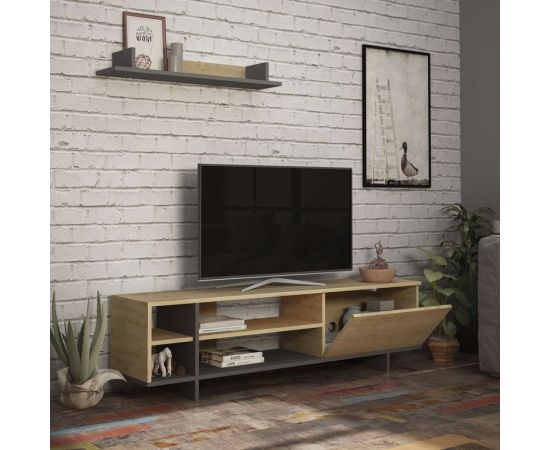 Σύνθετο σαλονιού Saloon pakoworld σε ανθρακί-oak απόχρωση 160x35.5x44εκ - ΣΥΝΘΕΣΕΙΣ ΣΑΛΟΝΙΟΥ στο Milonadakis.gr
