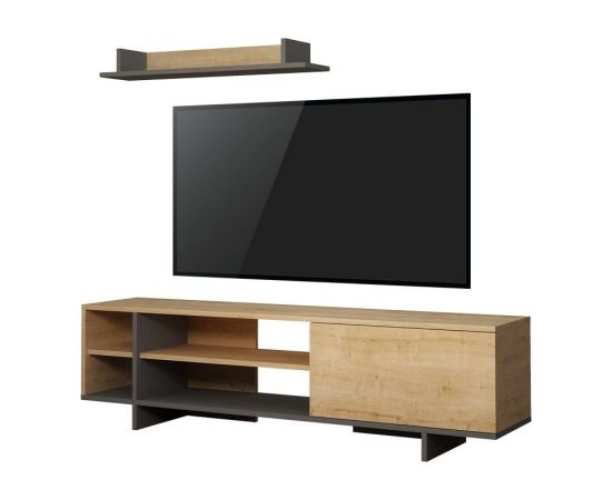 Σύνθετο σαλονιού Saloon pakoworld σε ανθρακί-oak απόχρωση 160x35.5x44εκ - ΣΥΝΘΕΣΕΙΣ ΣΑΛΟΝΙΟΥ στο Milonadakis.gr