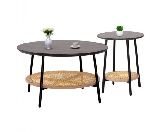ΣΕΤ 2ΤΜΧ ΤΡΑΠΕΖΙΑ ΣΑΛΟΝΙΟΥ SEWELL HM21087 MDF-ΜΕΤΑΛΛΟ-ΣΥΝΘΕΤΙΚΟ RATTAN Φ80εκ & Φ45εκ - ΤΡΑΠΕΖΑΚΙΑ ΣΑΛΟΝΙΟΥ στο Milonadakis.gr