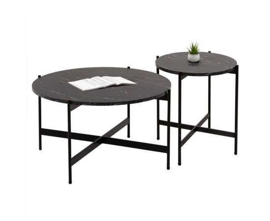 ΣΕΤ 2ΤΜΧ ΤΡΑΠΕΖΙΑ ΣΑΛΟΝΙΟΥ RONDA HM21089 MDF ΜΑΥΡΟ ΜΑΡΜΑΡΟ Φ80εκ & Φ50εκ - ΤΡΑΠΕΖΑΚΙΑ ΣΑΛΟΝΙΟΥ στο Milonadakis.gr