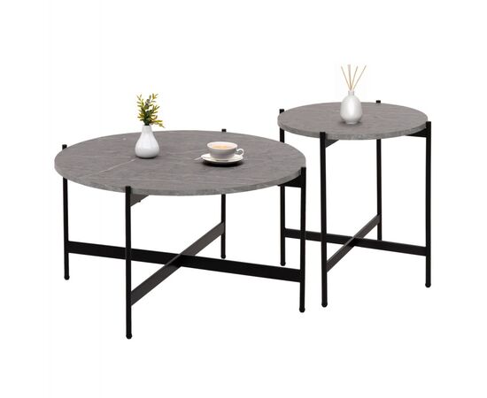 ΣΕΤ 2ΤΜΧ ΤΡΑΠΕΖΙΑ ΣΑΛΟΝΙΟΥ RONDA HM21089.01 MDF ΓΚΡΙ ΜΑΡΜΑΡΟ Φ80εκ & Φ50εκ - ΤΡΑΠΕΖΑΚΙΑ ΣΑΛΟΝΙΟΥ στο Milonadakis.gr
