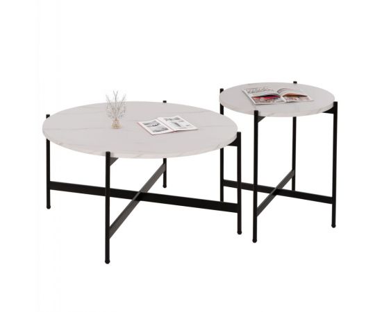ΣΕΤ 2ΤΜΧ ΤΡΑΠΕΖΙΑ ΣΑΛΟΝΙΟΥ RONDA HM21089.04 MDF ΛΕΥΚΟ ΜΑΡΜΑΡΟ Φ80εκ & Φ50εκ - ΤΡΑΠΕΖΑΚΙΑ ΣΑΛΟΝΙΟΥ στο Milonadakis.gr