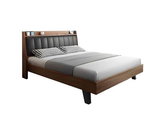Κρεβάτι Frankly pakoworld mdf-pu σε καρυδί-μαύρο απόχρωση 150x200εκ - ΚΡΕΒΑΤΙΑ στο Milonadakis.gr
