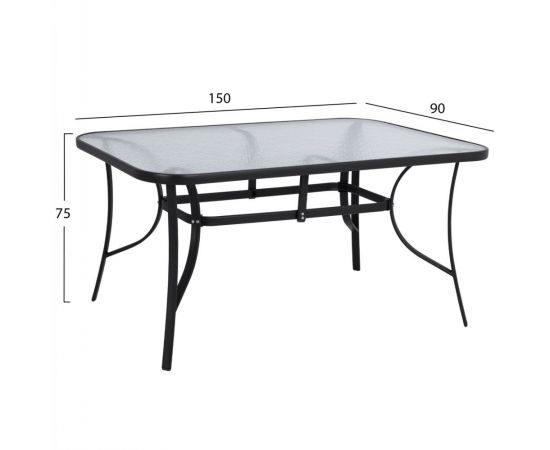 ΤΡΑΠΕΖΙ BRUNO 150X90Χ72Υεκ. ΜΕΤΑΛΛΙΚΟ ΜΑΥΡΟ ΜΕ ΓΥΑΛΙΝΗ ΕΠΙΦΑΝΕΙΑ HM5145.03 - ΤΡΑΠΕΖΙΑ ΕΞ. ΧΩΡΟΥ στο Milonadakis.gr