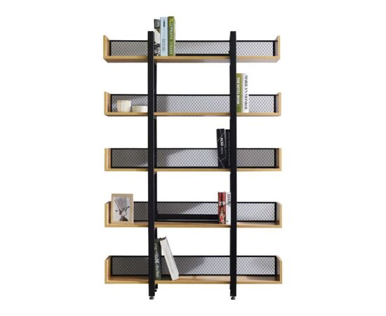 Βιβλιοθήκη Musha pakoworld μέταλλο μαύρο με oak απόχρωση 120x22x185εκ - ΒΙΒΛΙΟΘΗΚΕΣ στο Milonadakis.gr
