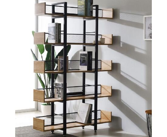 Βιβλιοθήκη Musha pakoworld μέταλλο μαύρο με oak απόχρωση 120x22x185εκ - ΒΙΒΛΙΟΘΗΚΕΣ στο Milonadakis.gr