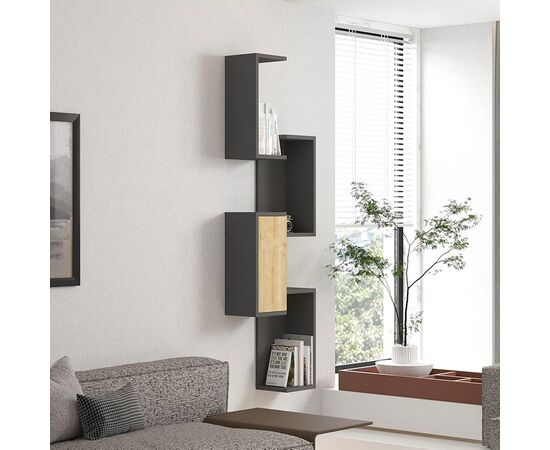Ραφιέρα τοίχου Kongo pakoworld σε oak- ανθρακί απόχρωση 44x20x159εκ - ΡΑΦΙΑ ΤΟΙΧΟΥ στο Milonadakis.gr