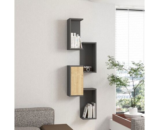 Ραφιέρα τοίχου Kongo pakoworld σε oak- ανθρακί απόχρωση 44x20x159εκ - ΡΑΦΙΑ ΤΟΙΧΟΥ στο Milonadakis.gr