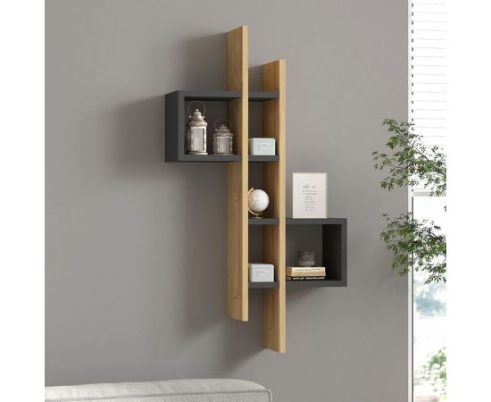Ραφιέρα τοίχου Garel pakoworld σε oak-ανθρακί απόχρωση 53,8x19,6x108εκ - ΡΑΦΙΑ ΤΟΙΧΟΥ στο Milonadakis.gr