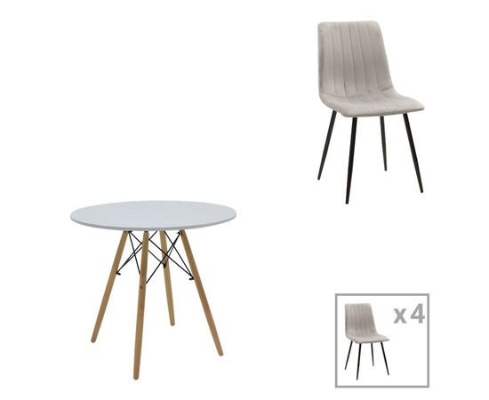 Τραπεζαρία Julita-Noor pakoworld σετ 5τεμ  MDF λευκό-γκρι-πόδια φυσικό Φ80x73εκ - ΤΡΑΠΕΖΑΡΙΕΣ στο Milonadakis.gr