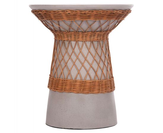 ΒΟΗΘΗΤΙΚΟ ΤΡΑΠΕΖΙ ΣΤΡΟΓΓΥΛΟ DELIA HM18167.03 FIBER CEMENT ΓΚΡΙ & RATTAN Φ40x45Υεκ - ΤΡΑΠΕΖΙΑ ΚΟΥΖΙΝΑΣ στο Milonadakis.gr
