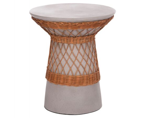 ΒΟΗΘΗΤΙΚΟ ΤΡΑΠΕΖΙ ΣΤΡΟΓΓΥΛΟ DELIA HM18167.03 FIBER CEMENT ΓΚΡΙ & RATTAN Φ40x45Υεκ - ΤΡΑΠΕΖΙΑ ΚΟΥΖΙΝΑΣ στο Milonadakis.gr