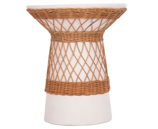 ΒΟΗΘΗΤΙΚΟ ΤΡΑΠΕΖΙ ΣΤΡΟΓΓΥΛΟ DELIA HM18167.02 FIBER CEMENT ΛΕΥΚΟ & RATTAN Φ40x45Υεκ - ΤΡΑΠΕΖΙΑ ΚΟΥΖΙΝΑΣ στο Milonadakis.gr