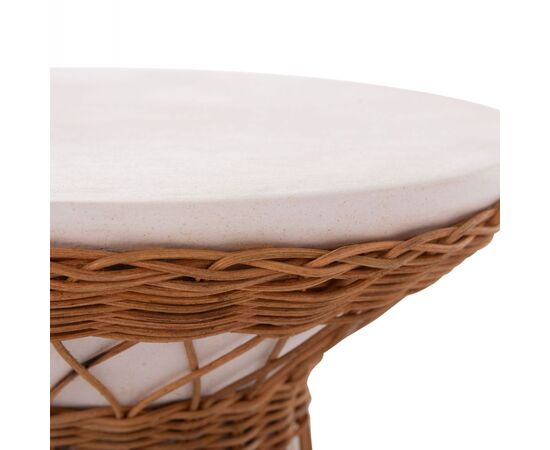 ΒΟΗΘΗΤΙΚΟ ΤΡΑΠΕΖΙ ΣΤΡΟΓΓΥΛΟ DELIA HM18167.02 FIBER CEMENT ΛΕΥΚΟ & RATTAN Φ40x45Υεκ - ΤΡΑΠΕΖΙΑ ΚΟΥΖΙΝΑΣ στο Milonadakis.gr