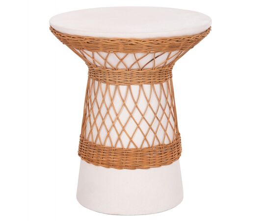 ΒΟΗΘΗΤΙΚΟ ΤΡΑΠΕΖΙ ΣΤΡΟΓΓΥΛΟ DELIA HM18167.02 FIBER CEMENT ΛΕΥΚΟ & RATTAN Φ40x45Υεκ - ΤΡΑΠΕΖΙΑ ΚΟΥΖΙΝΑΣ στο Milonadakis.gr