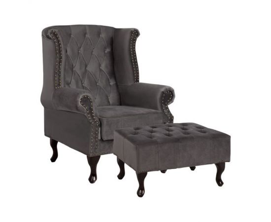 ΣΕΤ ΠΟΛΥΘΡΟΝΑ POLINA & ΥΠΟΠΟΔΙΟ EMMA ΓΚΡΙ ΒΕΛΟΥΔΟ T.CHESTERFIELD HM11053.10 - ΚΑΡΕΚΛΕΣ - ΠΟΛΥΘΡΟΝΕΣ ΕΣ. στο Milonadakis.gr