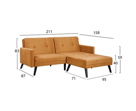 ΚΑΝΑΠΕΣ ΓΩΝΙΑ ΚΡΕΒΑΤΙ LIVIA HM3151.09 ΧΡΥΣΟ ΒΕΛΟΥΔΟ ΜΕ ΥΠΟΠΟΔΙΟ 211X158X83Y εκ. - ΚΑΝΑΠΕΔΕΣ-ΣΑΛΟΝΙΑ στο Milonadakis.gr