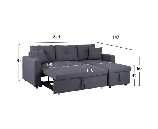 ΚΑΝΑΠΕΣ ΓΩΝΙΑ ΚΡΕΒΑΤΙ WAYNE 224x147x85Υεκ. HM3028.11 ΓΚΡΙ ΥΦΑΣΜΑ - ΚΑΝΑΠΕΔΕΣ-ΣΑΛΟΝΙΑ στο Milonadakis.gr