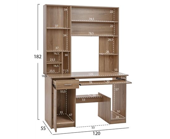 ΓΡΑΦΕΙΟ ΜΕ ΒΙΒΛΙΟΘΗΚΗ-ΡΑΦΙΕΡΑ STATUS HM2032.02 SONOMA 120X55X182 - ΓΡΑΦΕΙΑ στο Milonadakis.gr