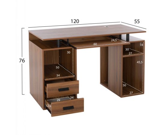 ΓΡΑΦΕΙΟ ΜΕΛΑΜΙΝΗΣ STATUS HM2026.03 WALNUT 120Χ55Χ76 εκ. - ΓΡΑΦΕΙΑ στο Milonadakis.gr