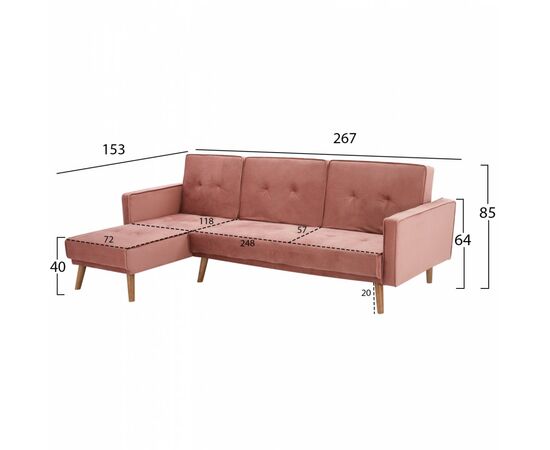 ΚΑΝΑΠΕΣ ΚΡΕΒΑΤΙ ΓΩΝΙΑ ΑΝΑΣΤΡΕΨΙΜΗ TALIA HM3153.02 ΒΕΛΟΥΔΟ ΣΑΠΙΟ ΜΗΛΟ 267x153x85 εκ - ΚΑΝΑΠΕΔΕΣ-ΣΑΛΟΝΙΑ στο Milonadakis.gr