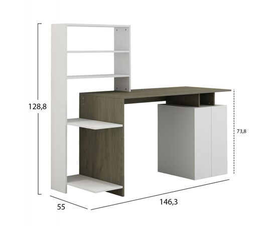 ΓΡΑΦΕΙΟ ΜΕ ΒΙΒΛΙΟΘΗΚΗ ROCHELL ΜΕΛΑΜΙΝΗ OLIVE GREY ΛΕΥΚΟ 146,3x55x128,8Υεκ.HM8886.11 - ΓΡΑΦΕΙΑ στο Milonadakis.gr
