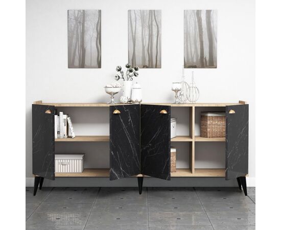 ΜΠΟΥΦΕΣ ΜΕΛΑΜΙΝΗΣ HM9045.01 NATURAL WOOD - ΜΑΥΡΟ ΜΑΡΜΑΡΟ 180x41x77,8Y εκ. - ΜΠΟΥΦΕΔΕΣ-ΚΟΝΣΟΛΕΣ στο Milonadakis.gr