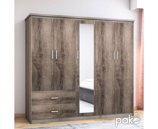 Ντουλάπα ρούχων πεντάφυλλη OLYMPUS pakoworld χρώμα castillo-toro 198x57x183εκ - ΝΤΟΥΛΑΠΕΣ στο Milonadakis.gr