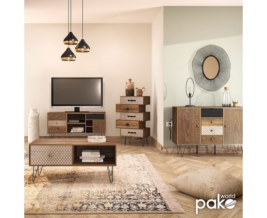 Τραπέζι σαλονιού Boho pakoworld καρυδί με μεταλλικά πόδια 100x50x46εκ - ΤΡΑΠΕΖΑΚΙΑ ΣΑΛΟΝΙΟΥ στο Milonadakis.gr
