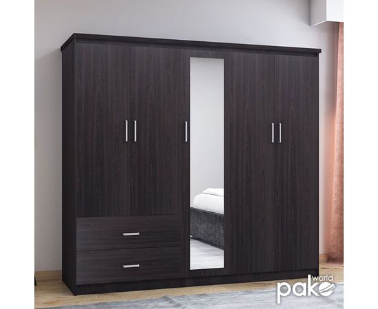 Ντουλάπα ρούχων πεντάφυλλη OLYMPUS pakoworld χρώμα wenge 198x57x183εκ - ΝΤΟΥΛΑΠΕΣ στο Milonadakis.gr