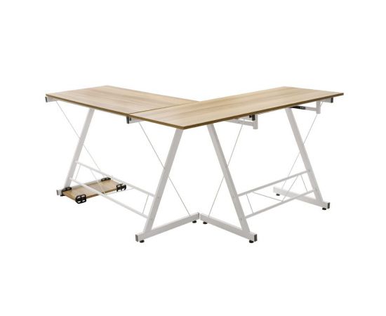 Γραφείο γωνιακό αναστρέψιμο Levi pakoworld-MDF χρώμα oak-λευκό 158x120x73εκ - ΓΡΑΦΕΙΑ στο Milonadakis.gr
