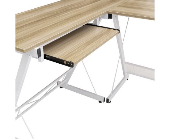 Γραφείο γωνιακό αναστρέψιμο Levi pakoworld-MDF χρώμα oak-λευκό 158x120x73εκ - ΓΡΑΦΕΙΑ στο Milonadakis.gr