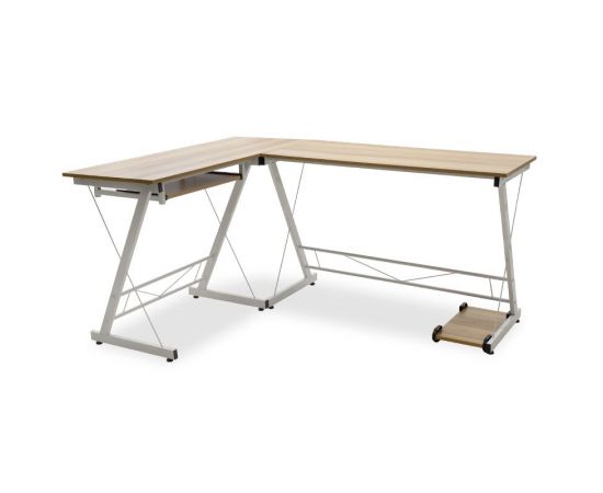 Γραφείο γωνιακό αναστρέψιμο Levi pakoworld-MDF χρώμα oak-λευκό 158x120x73εκ - ΓΡΑΦΕΙΑ στο Milonadakis.gr