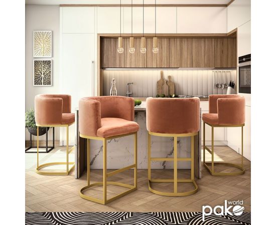 Σκαμπό μπαρ Viv pakoworld μεταλλικό χρυσό-βελούδο σάπιο μήλο 54x50x95εκ - ΣΚΑΜΠΟ ΜΠΑΡ στο Milonadakis.gr