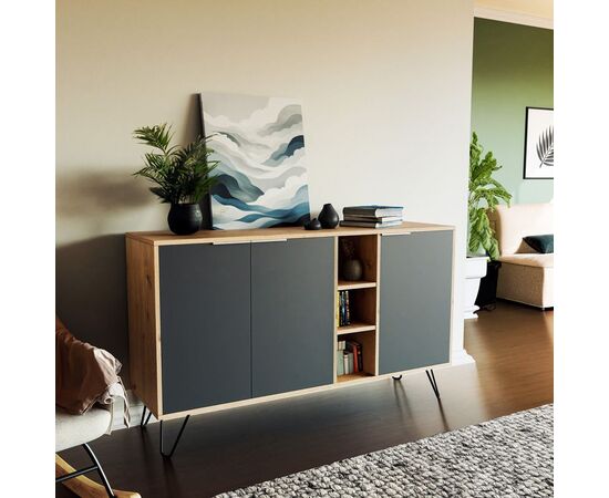 Μπουφές Clara pakoworld χρώμα light oak-ανθρακί 142x35.5x83εκ - ΜΠΟΥΦΕΔΕΣ-ΚΟΝΣΟΛΕΣ στο Milonadakis.gr