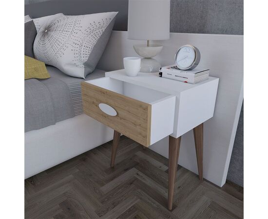 Κομοδίνο Laber pakoworld με ένα συρτάρι καρυδί-λευκό-sonoma 45x30x57.5εκ - ΚΟΜΟΔΙΝΑ στο Milonadakis.gr