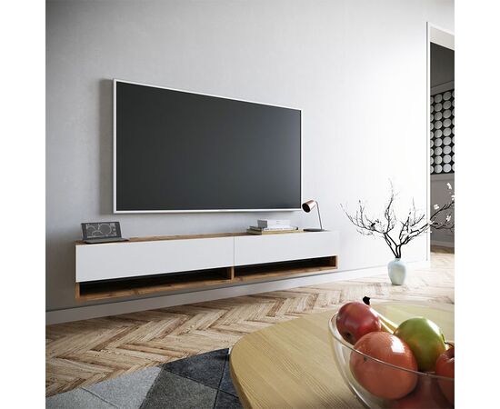 Έπιπλο τηλεόρασης επιτοίχιο Handra pakoworld λευκό-oak 180x31,5x29,5εκ - ΕΠΙΠΛΑ ΤΗΛΕΟΡΑΣΗΣ στο Milonadakis.gr