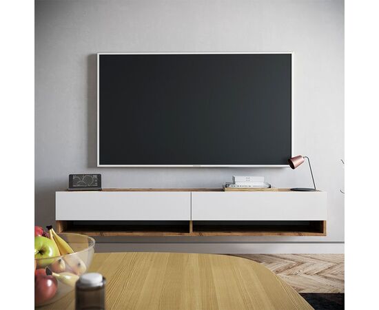 Έπιπλο τηλεόρασης επιτοίχιο Handra pakoworld λευκό-oak 180x31,5x29,5εκ - ΕΠΙΠΛΑ ΤΗΛΕΟΡΑΣΗΣ στο Milonadakis.gr