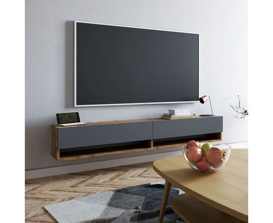 Έπιπλο τηλεόρασης επιτοίχιο Handra pakoworld ανθρακί-oak 180x31,5x29,5εκ - ΕΠΙΠΛΑ ΤΗΛΕΟΡΑΣΗΣ στο Milonadakis.gr