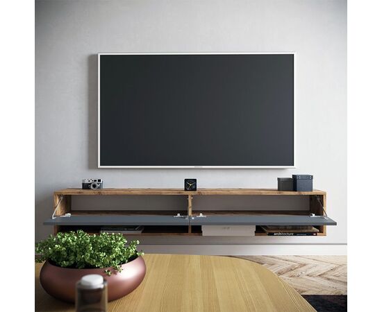 Έπιπλο τηλεόρασης επιτοίχιο Handra pakoworld ανθρακί-oak 180x31,5x29,5εκ - ΕΠΙΠΛΑ ΤΗΛΕΟΡΑΣΗΣ στο Milonadakis.gr