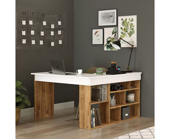 Γραφείο γωνιακό Rosaline pakoworld λευκό-oak 120x129x72εκ - ΓΡΑΦΕΙΑ στο Milonadakis.gr